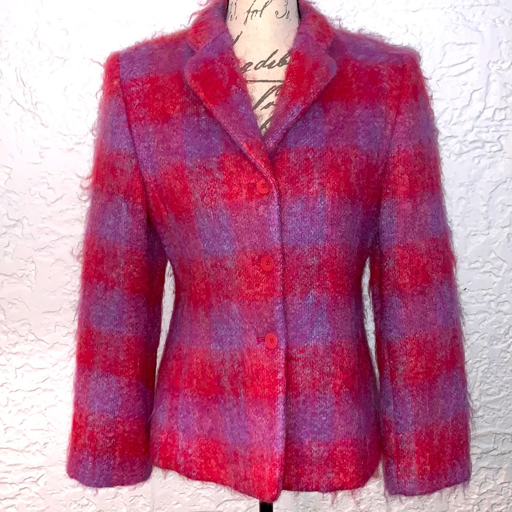🌸🌟Vintage Mohair Pink Plaid Blazer